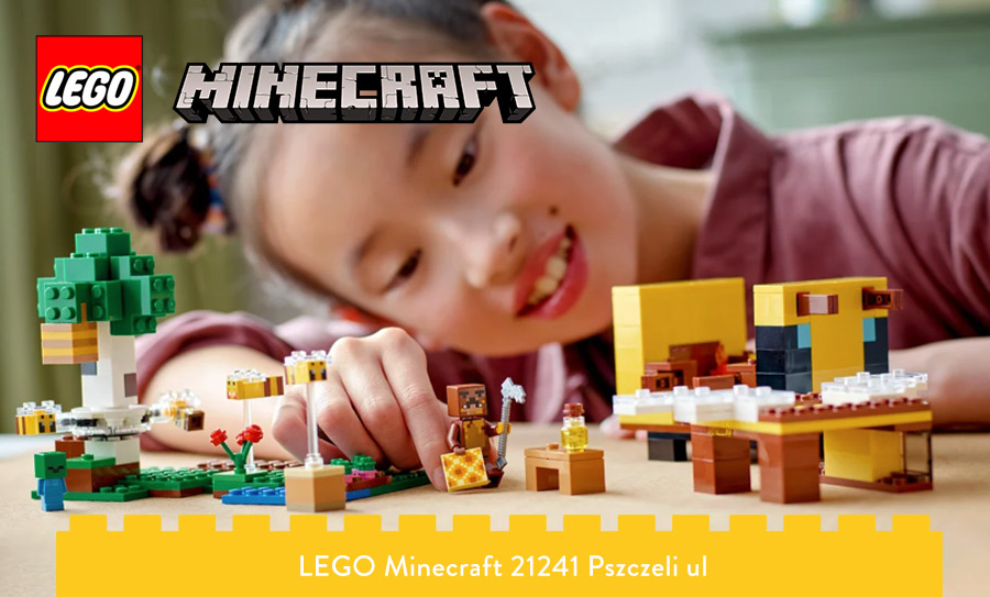 Dziewczynka z zestawem LEGO Minecraft Pszczeli ul