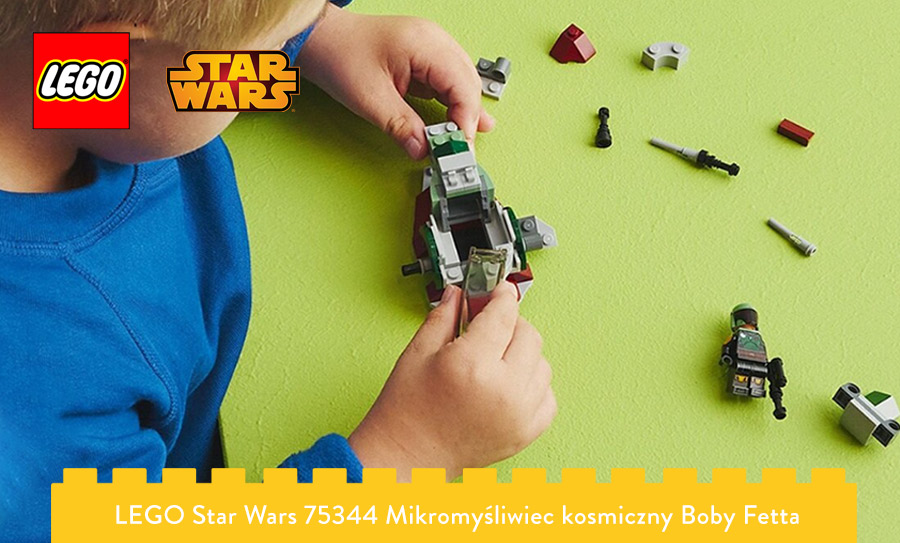 chłopiec bawiący się mikromyśliwcem STAR WARS z LEGO